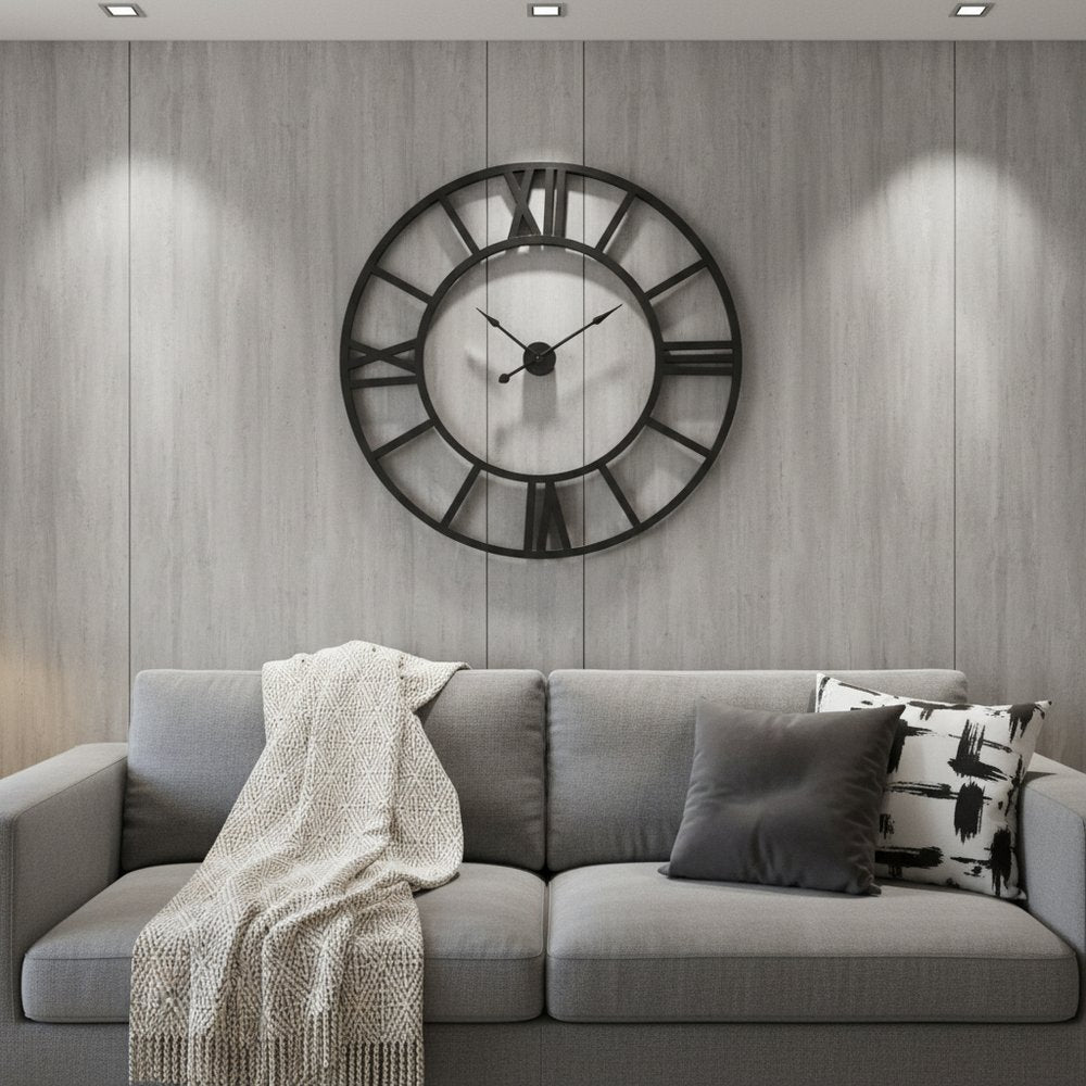 54" Round Xl Industrial Style Wall Clock With Open Face Desing
