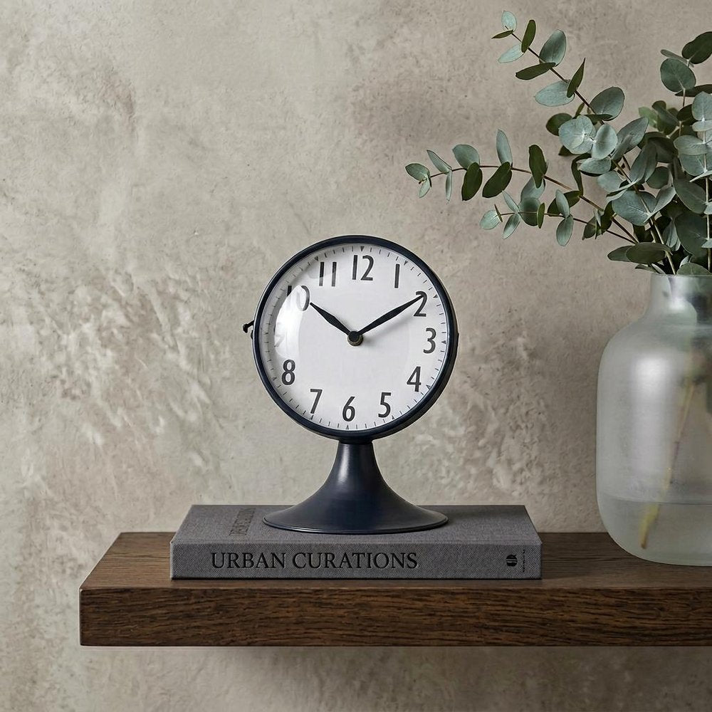 Blue Metal Glass Dome Desk Table Clock