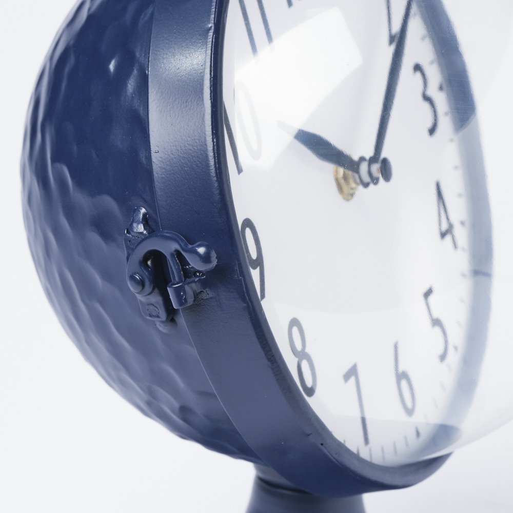 Blue Metal Glass Dome Desk Table Clock
