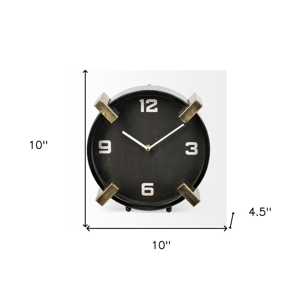 10" Black Stainless Steel Table Clock