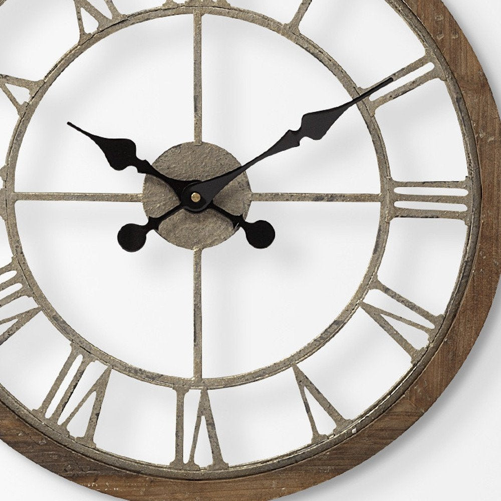 19" Brown Round Modern Farm Wall Clock