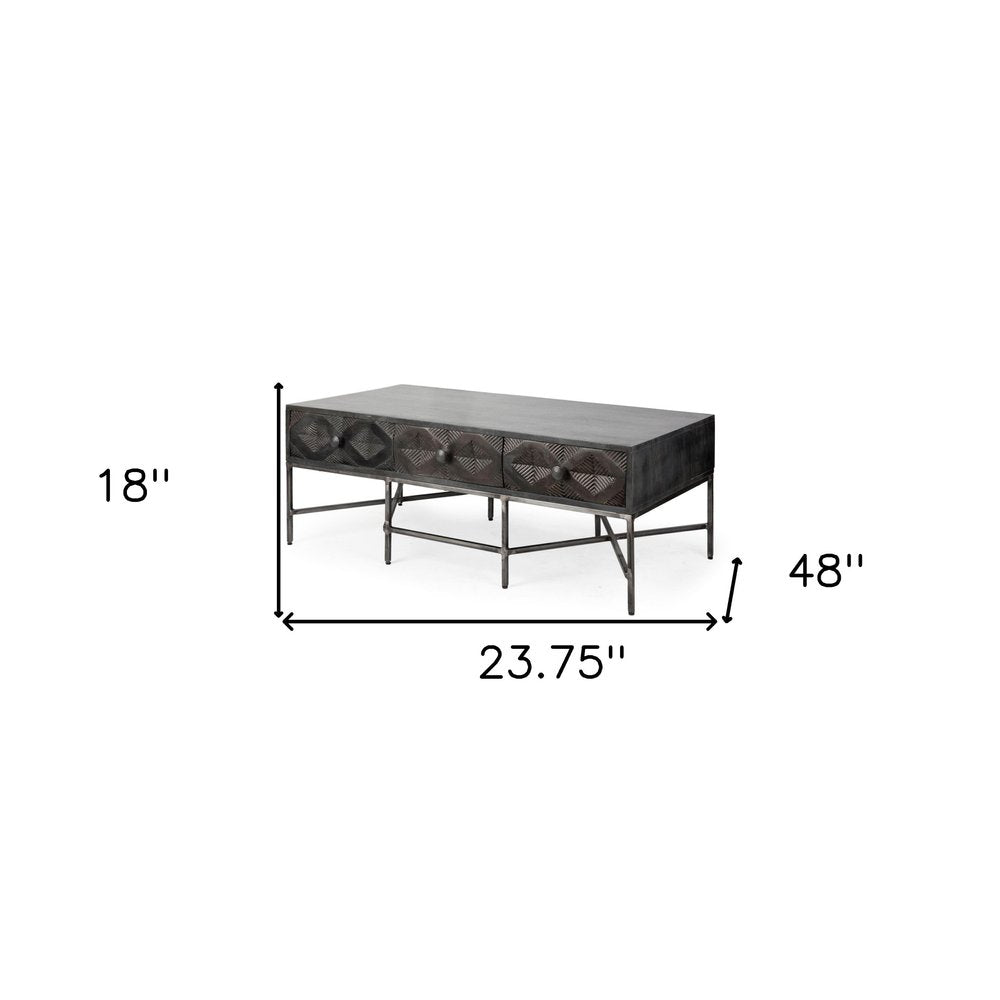 24" Brown Wood Coffee Table With Three Drawers