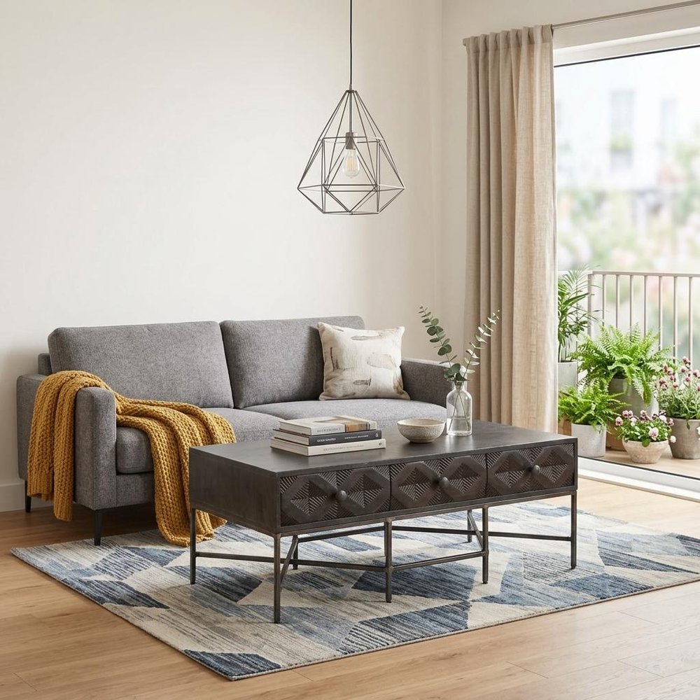 24" Brown Wood Coffee Table With Three Drawers