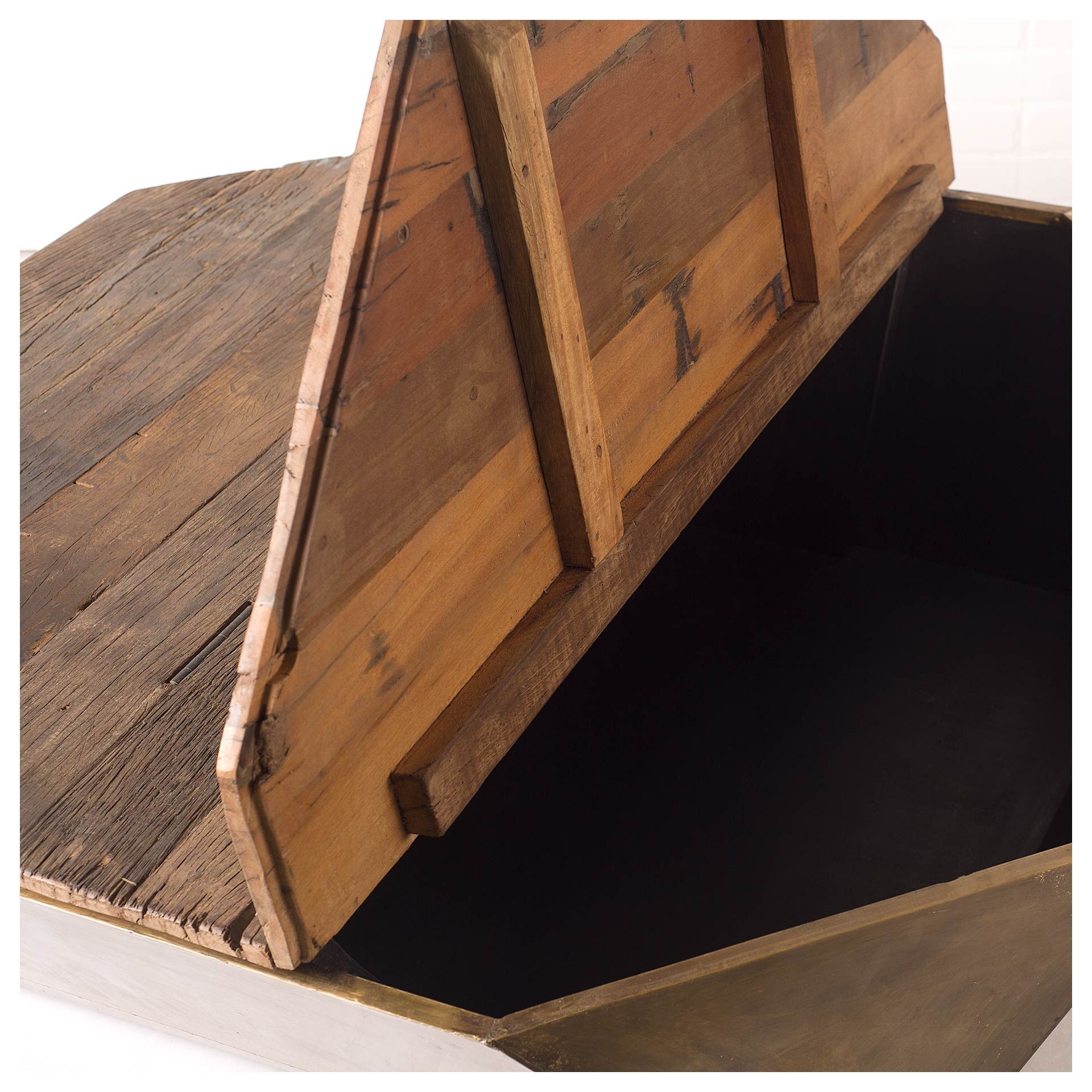 48" Natural Solid Wood Octagon Distressed Lift Top Abstract Coffee Table