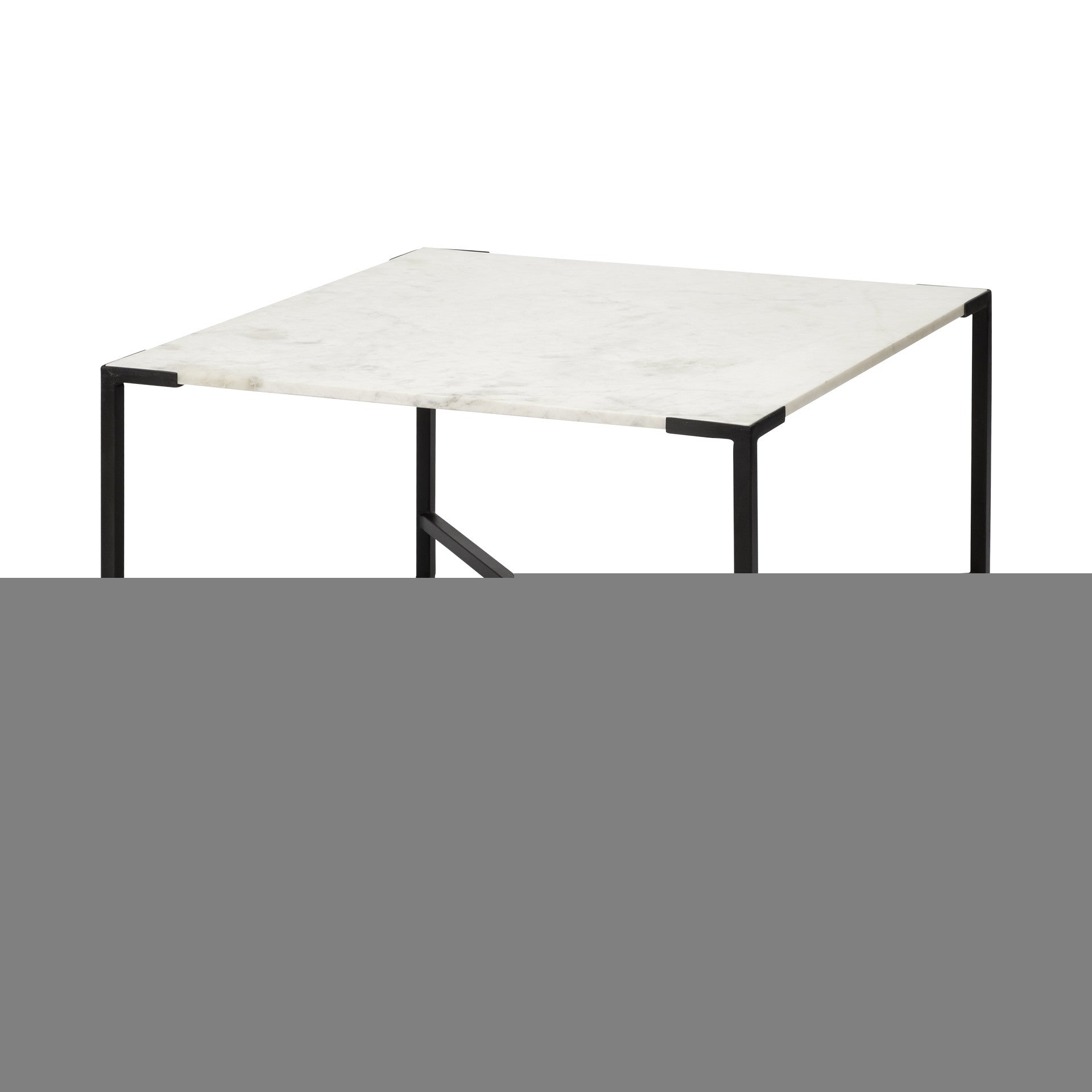 30" Black And White Genuine Marble and Metal Square Cross Legs Coffee Table