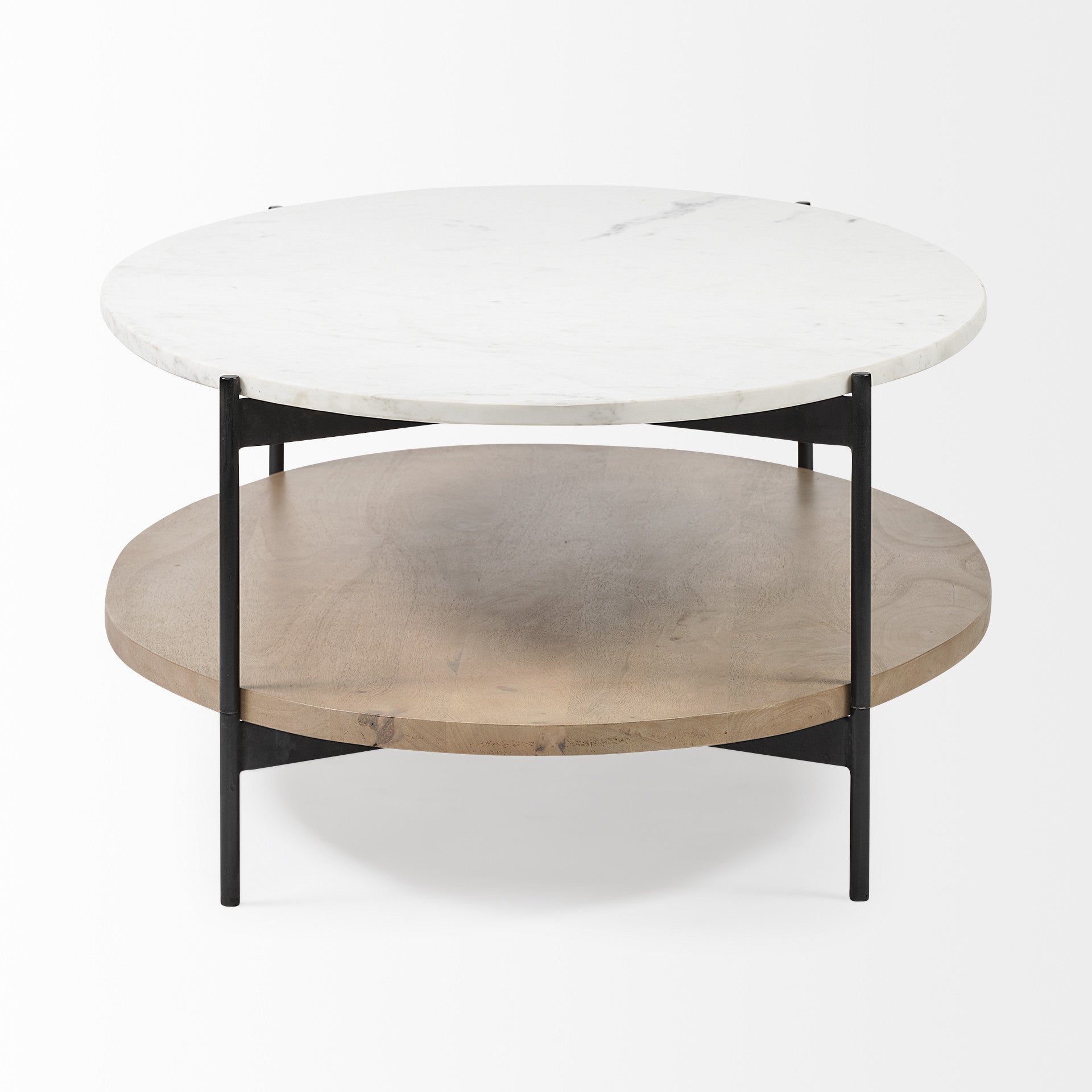 48" Brown and Black Genuine Marble and Metal Oval Coffee Table With Shelf