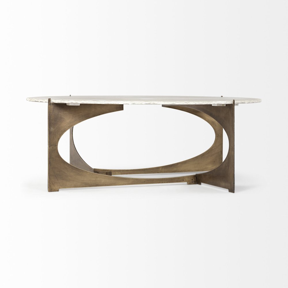 49" Round White Marble Top Gold And Metal Base Coffee Table