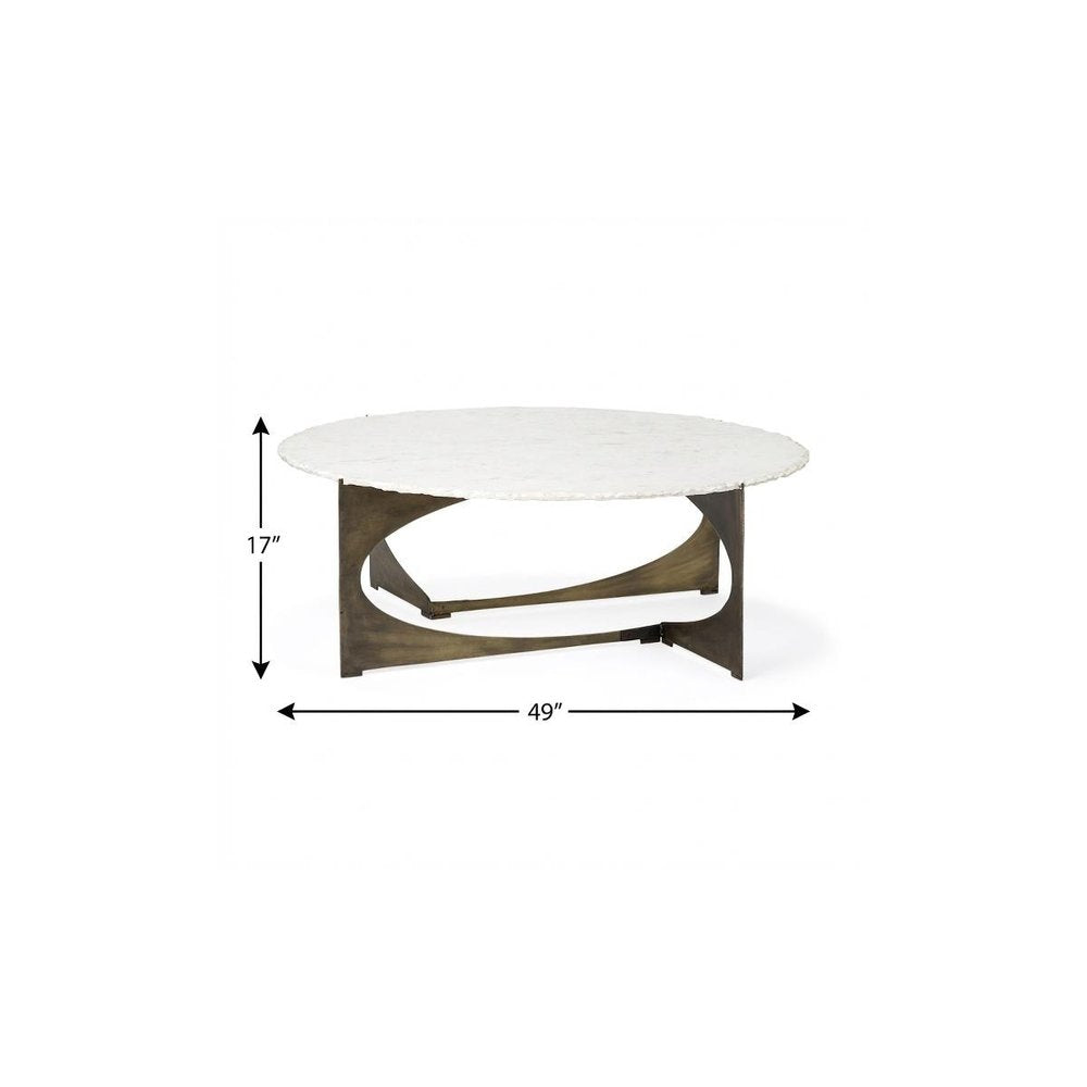 49" Round White Marble Top Gold And Metal Base Coffee Table