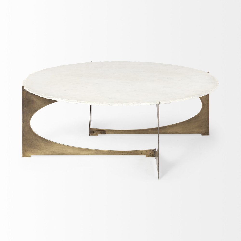 49" Round White Marble Top Gold And Metal Base Coffee Table