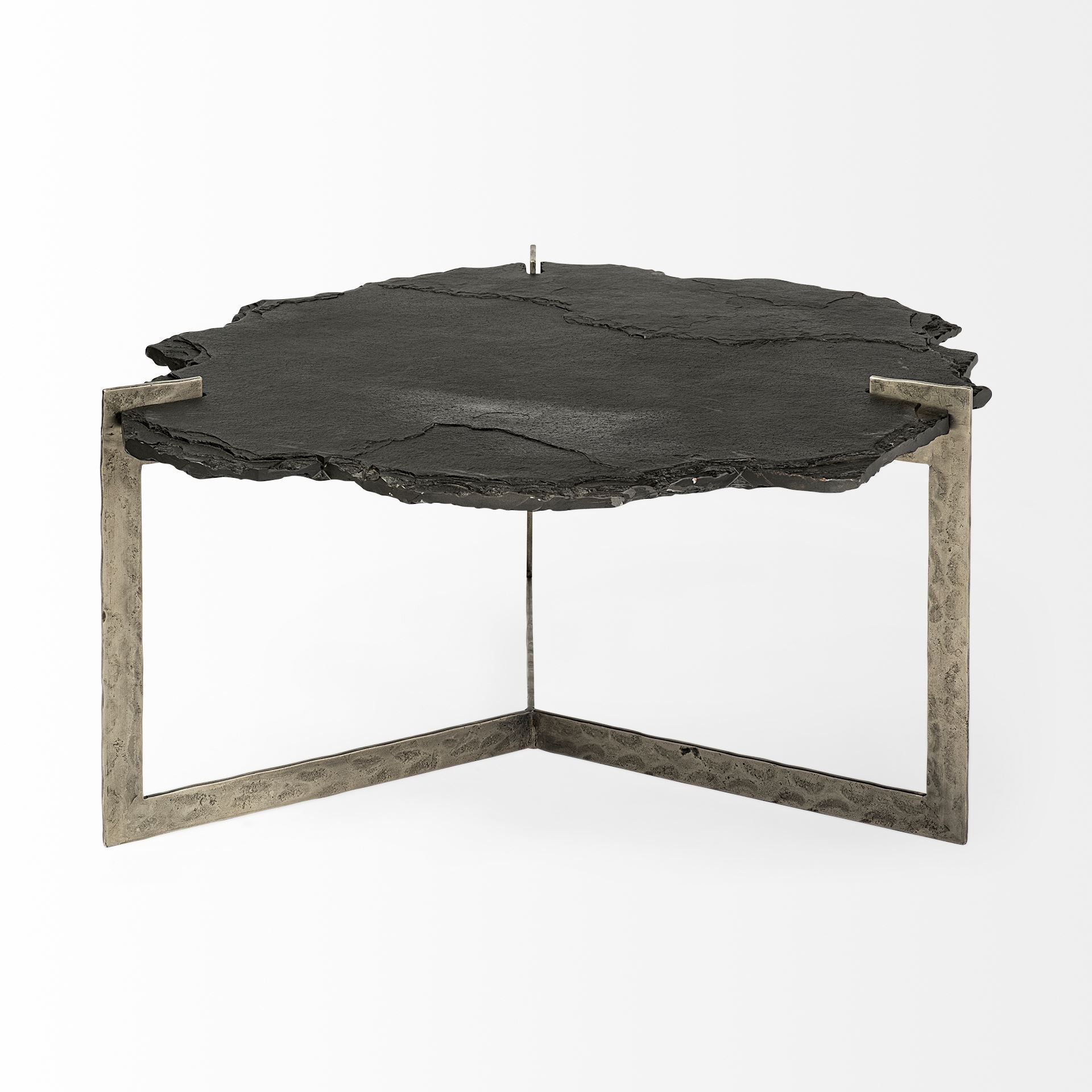 40" Black and Gold Stone and Iron Free Form Distressed Coffee Table