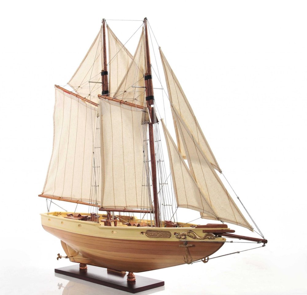 24" Brown Solid Wood Hand Painted Model Boat