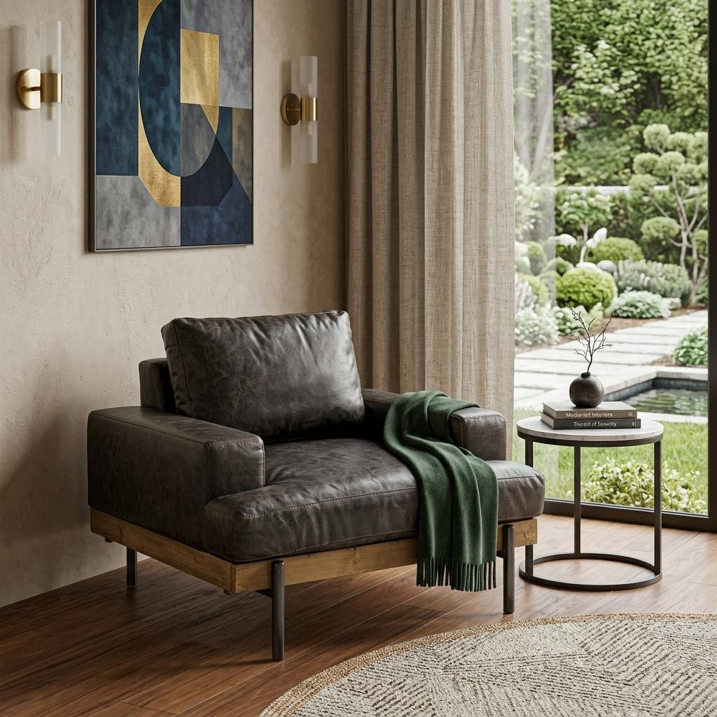 41" Black Faux Leather Distressed Club Chair