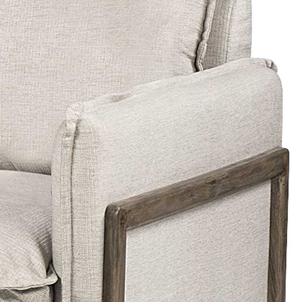 42" Cream and Brown Linen Club Chair