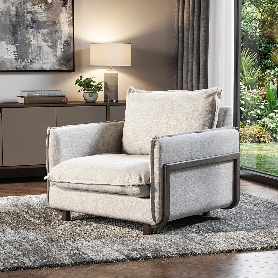 42" Cream and Brown Linen Club Chair