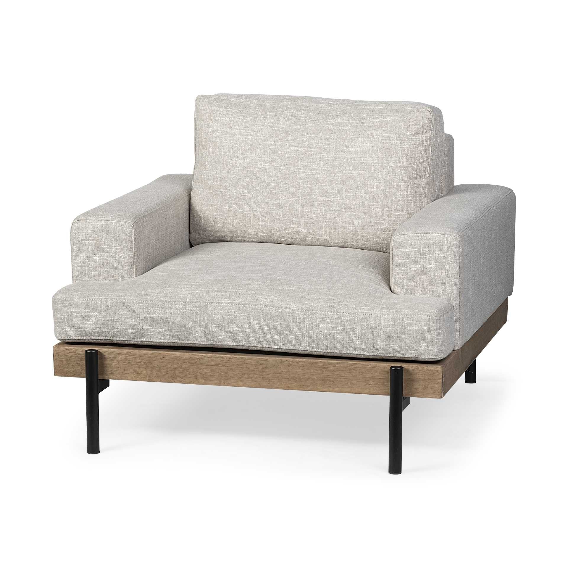 41" Cream and Black Fabric Arm Chair