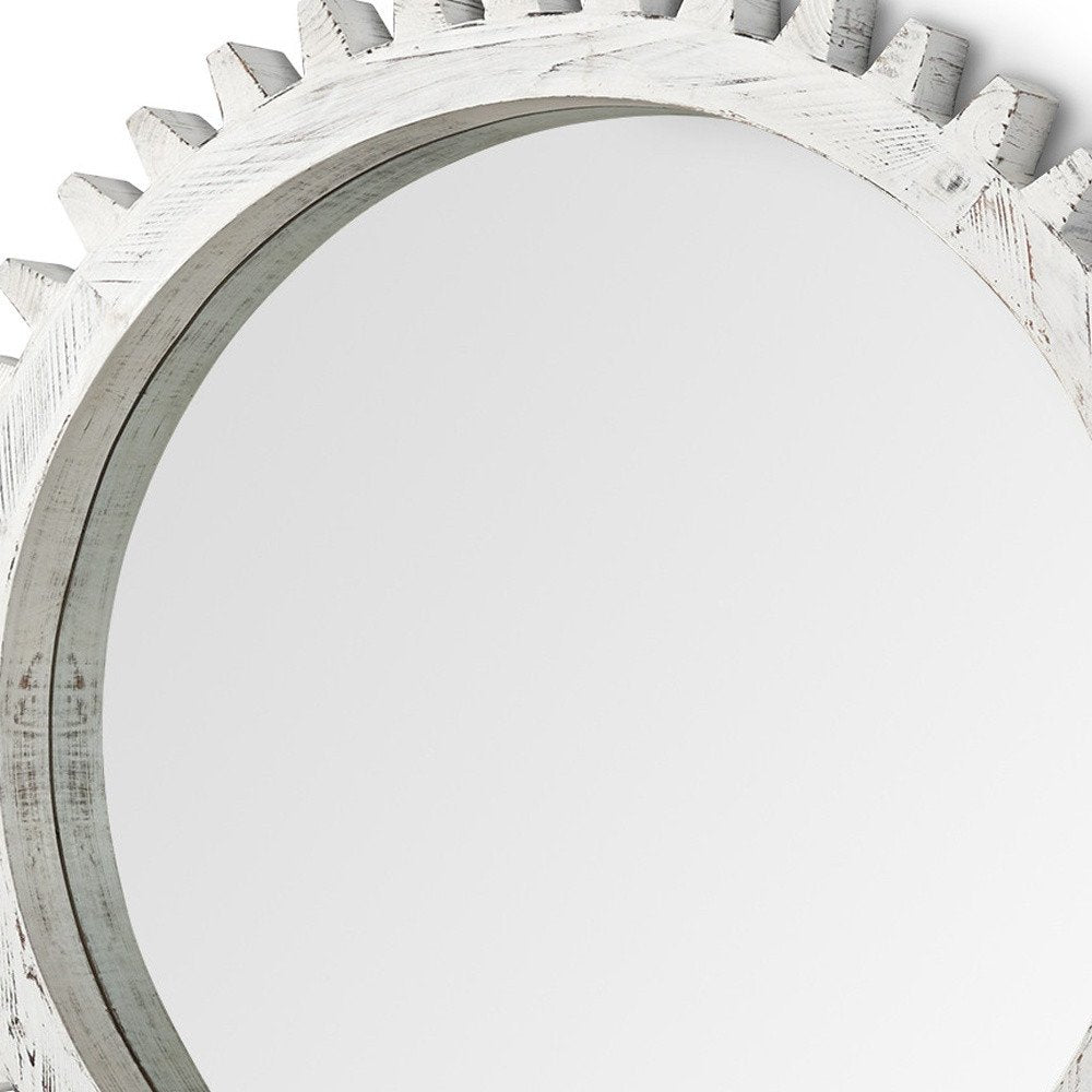 35" White Abstract Wood Framed Accent Mirror