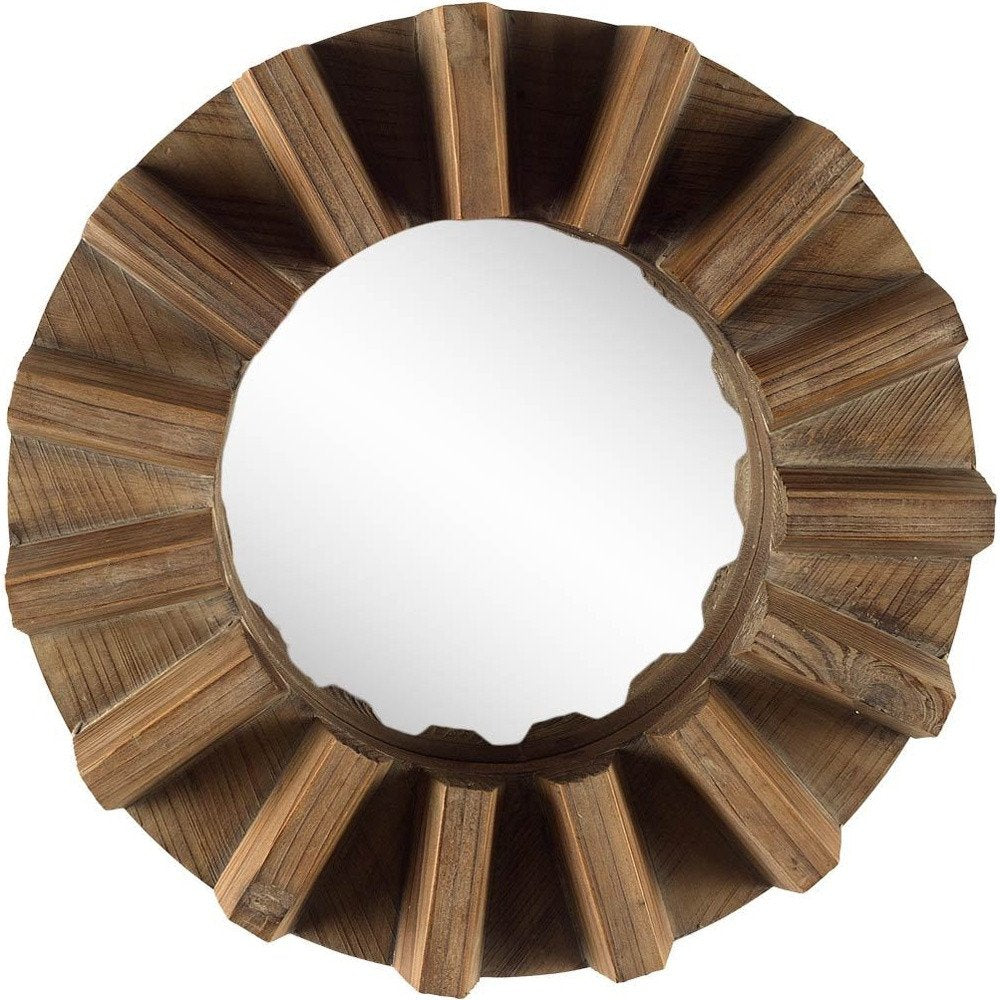 17" Brown Solid Wood Round Geometric Framed Accent Mirror