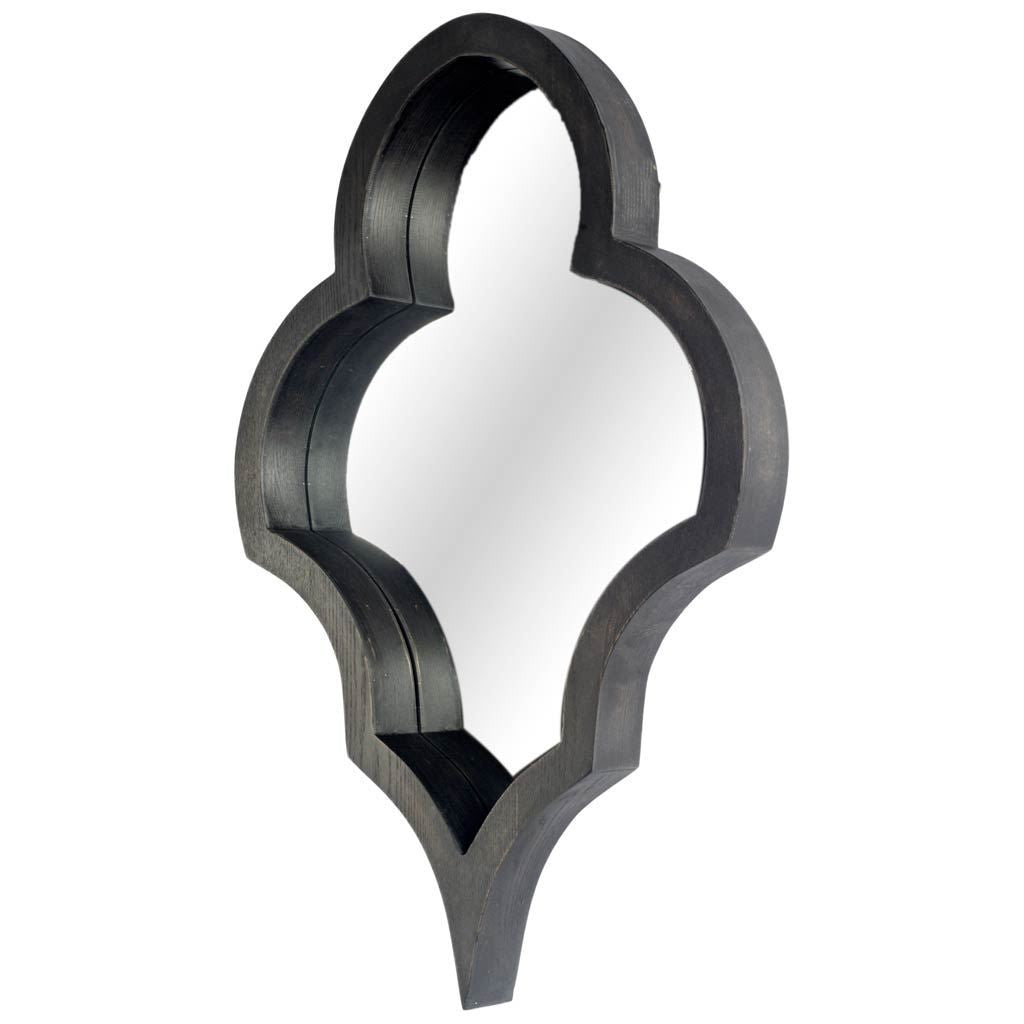 34" Black Wood Abstract Framed Accent Mirror