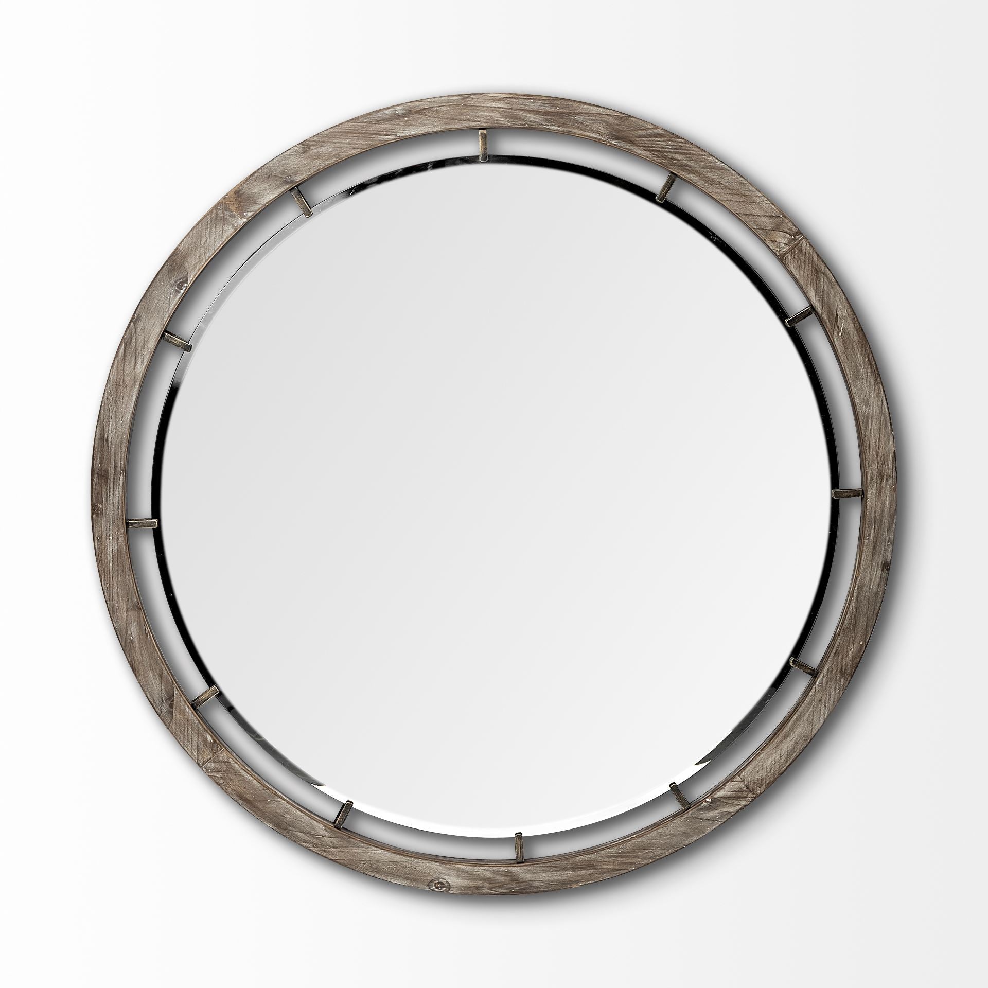 46" Brown Round Wood Framed Accent Mirror