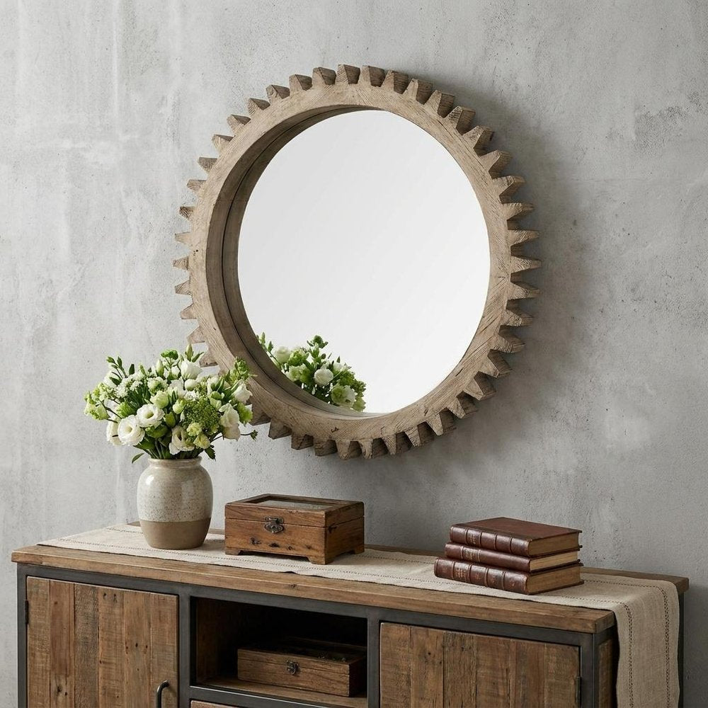 35" Brown Abstract Wood Framed Accent Mirror