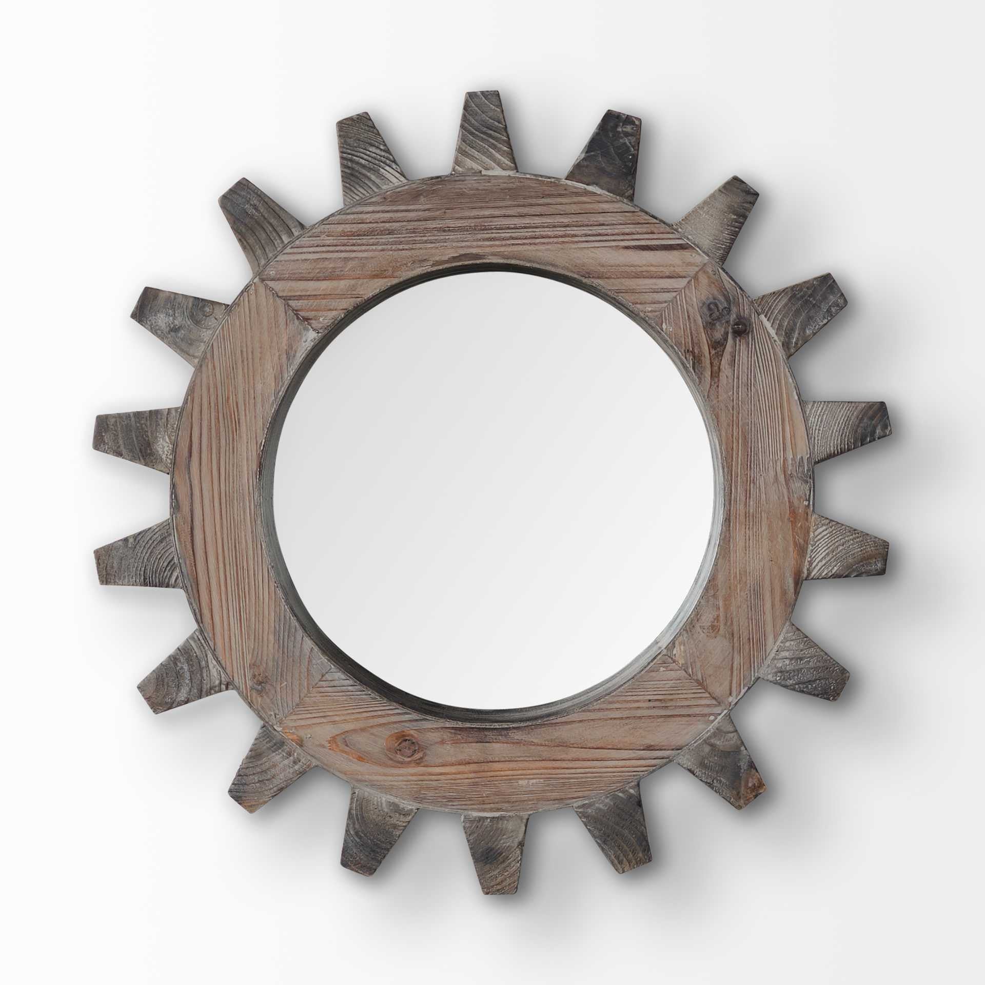 17" Brown Solid Wood Abstract Framed Accent Mirror