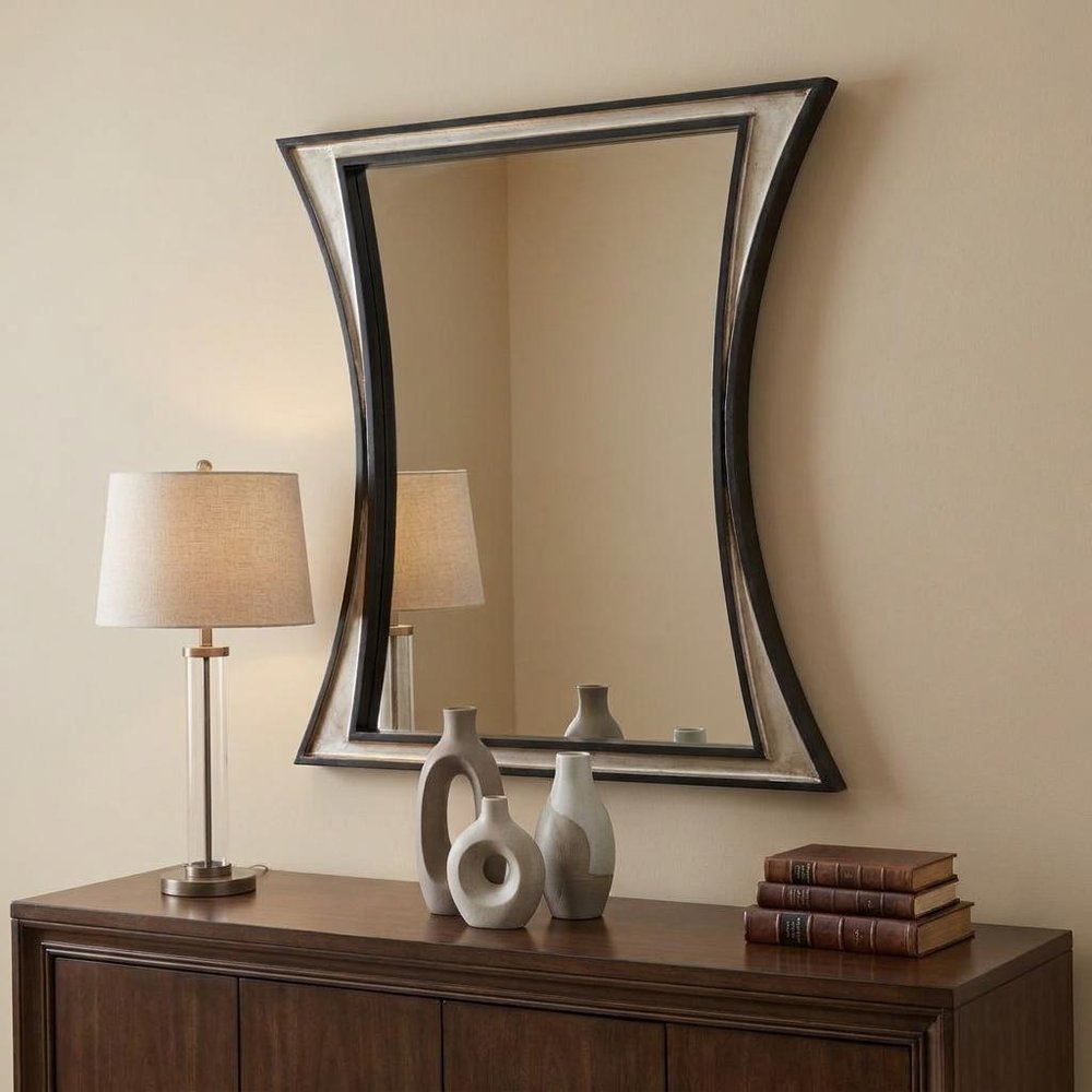 17" Dark Brown Wood Diamond Framed Accent Mirror