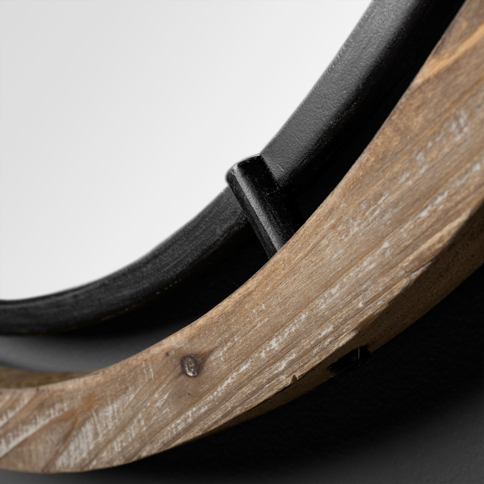 19" Brown And Black Metal And Wood Round Framed Accent Mirror