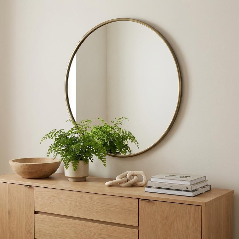 47" Gold Round Metal Framed Accent Mirror
