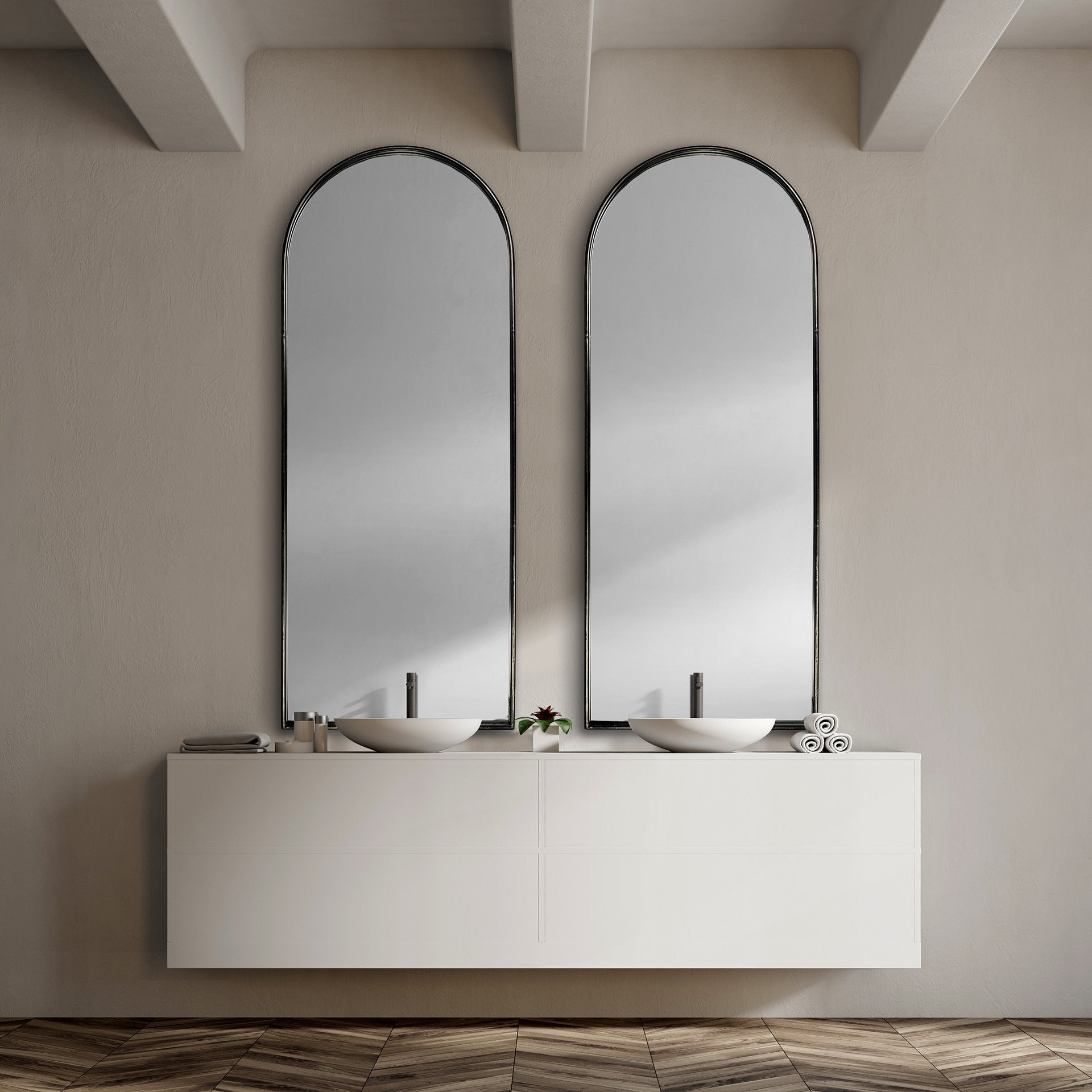 70" Black Metal Arch Framed Full Length Hanging Mirror
