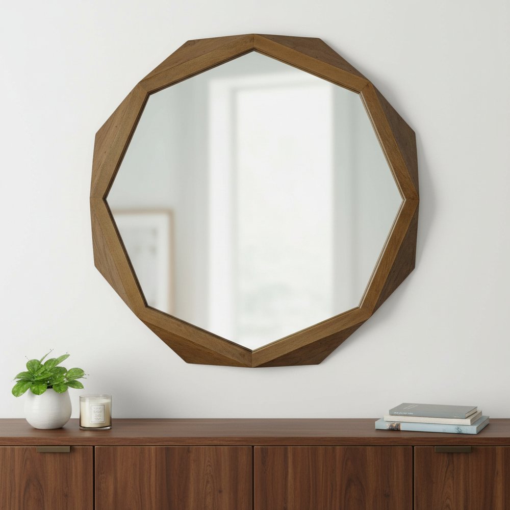41" Brown Solid Wood Octagon Framed Accent Mirror