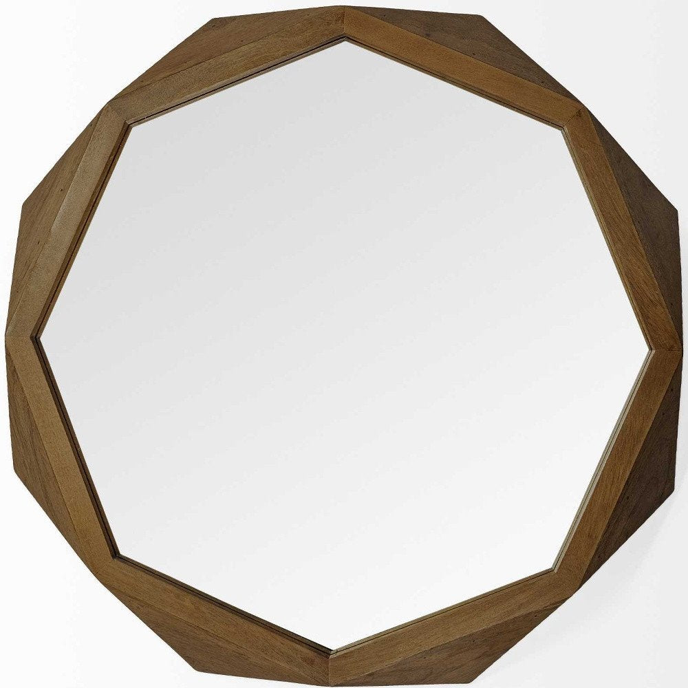 41" Brown Solid Wood Octagon Framed Accent Mirror