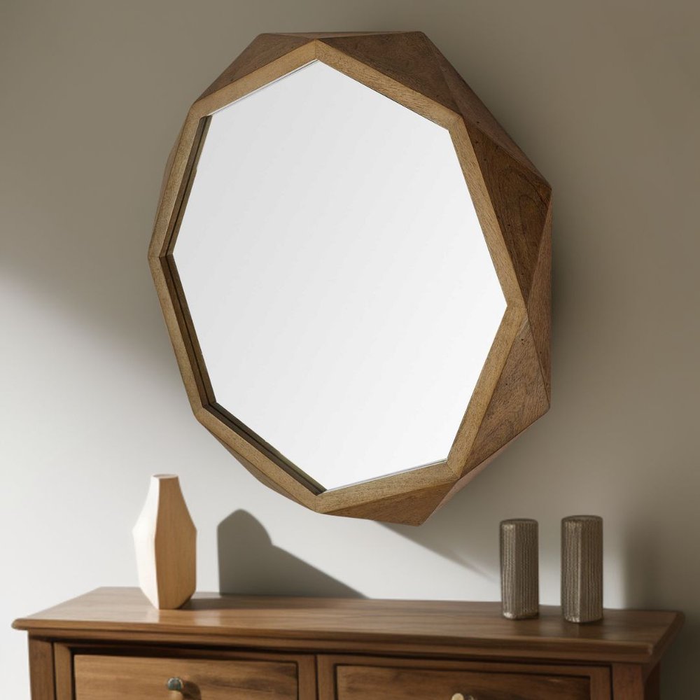41" Brown Solid Wood Octagon Framed Accent Mirror
