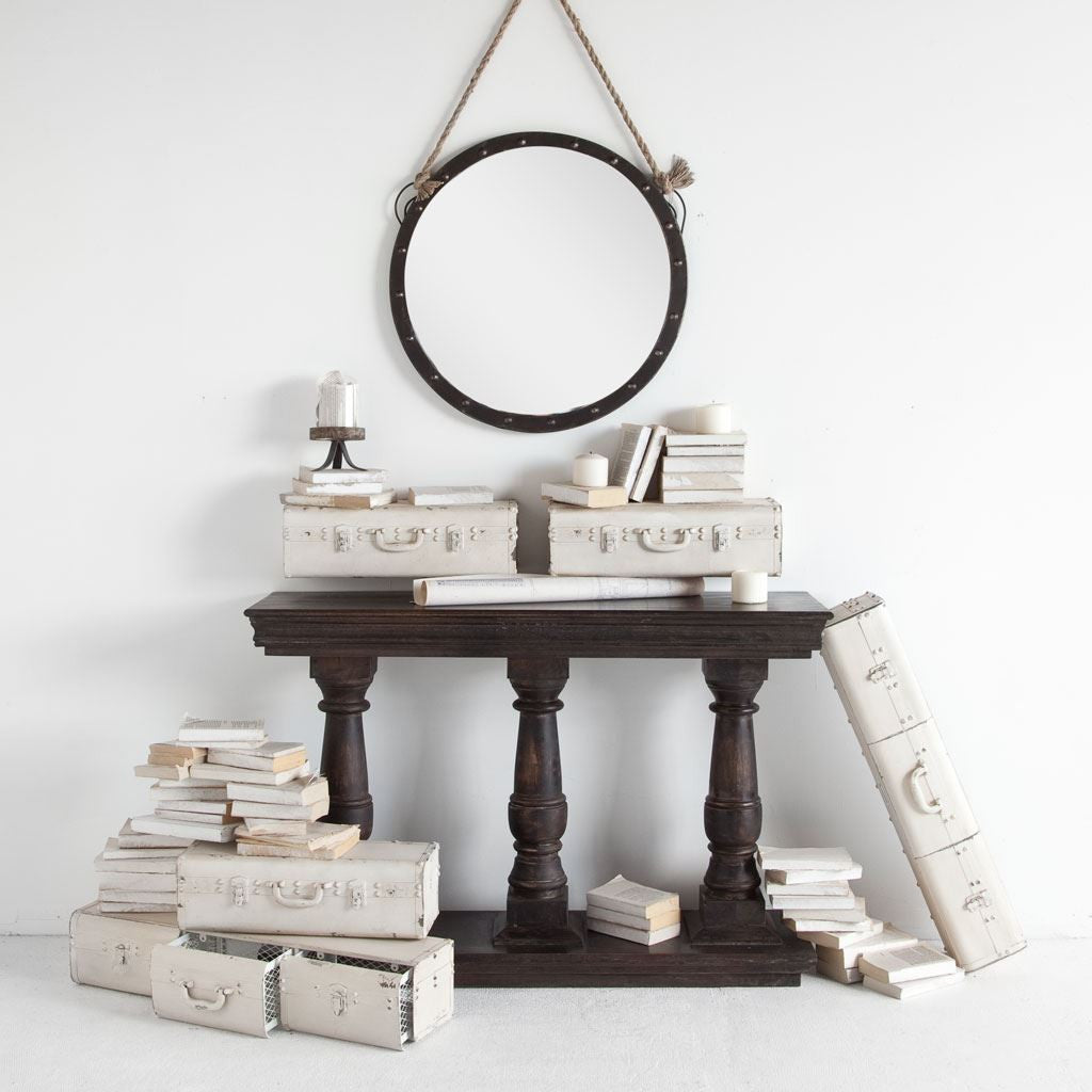 39" Black Metal Round Framed Accent Mirror