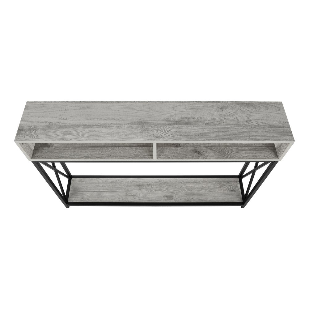 47" Gray and Black Wood and Metal Frame Console Table With Three Shelves