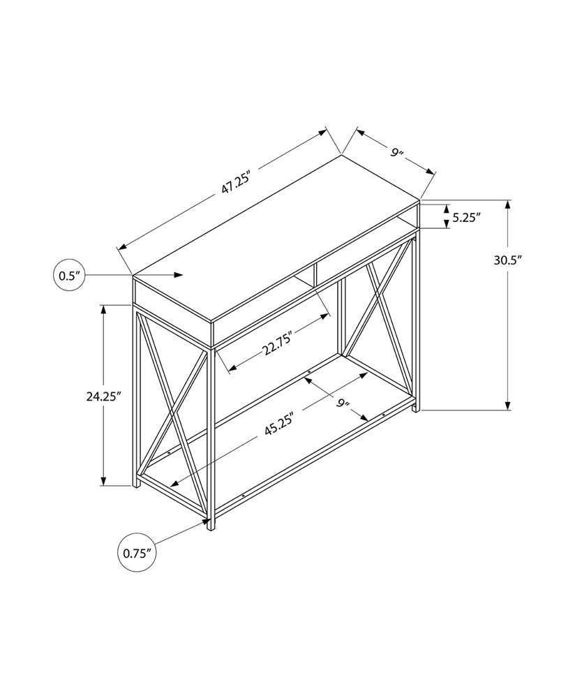 47" Gray and Black Frame Console Table With Shelves