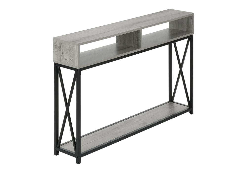 47" Gray and Black Frame Console Table With Shelves