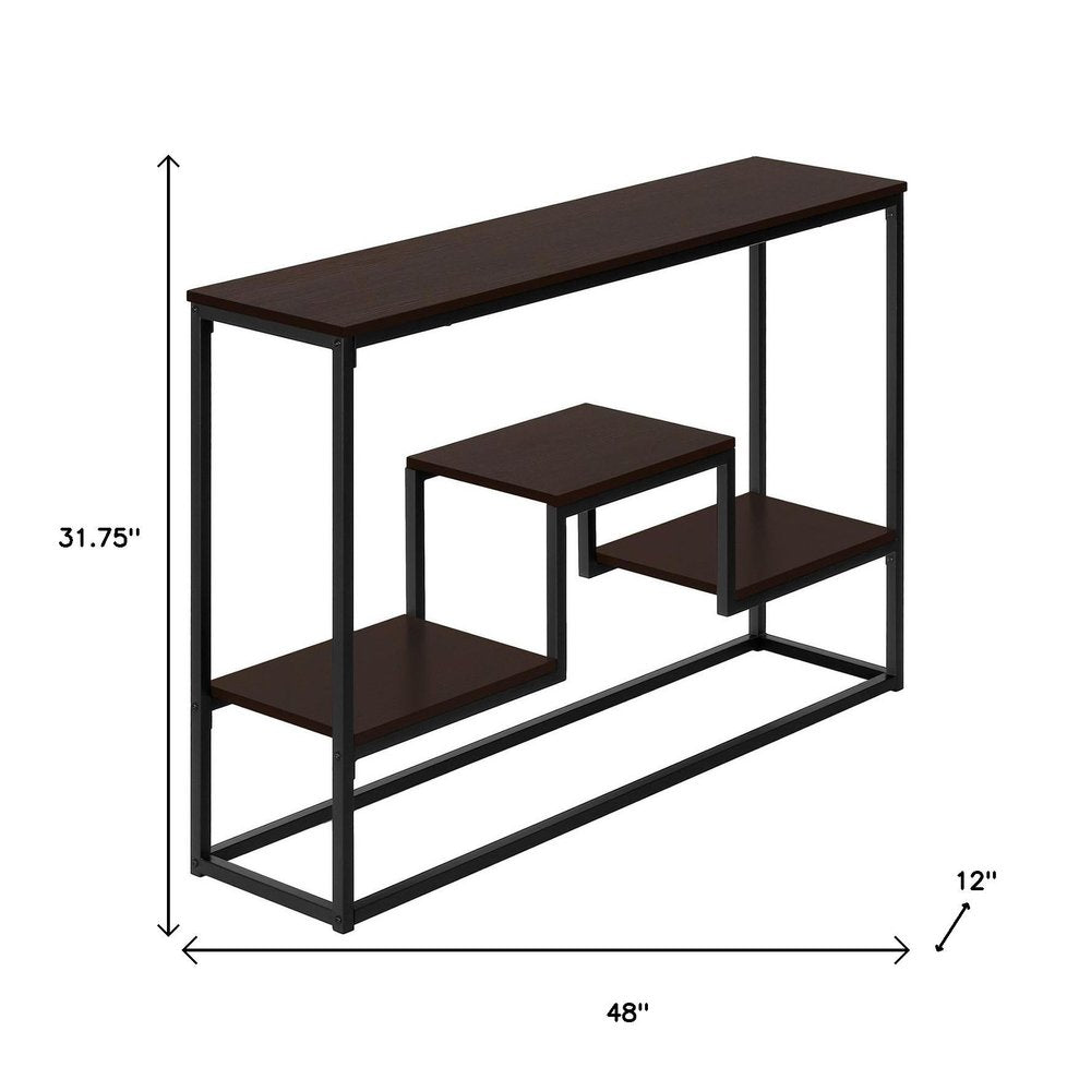 48" Brown and Black Frame Console Table With Shelves