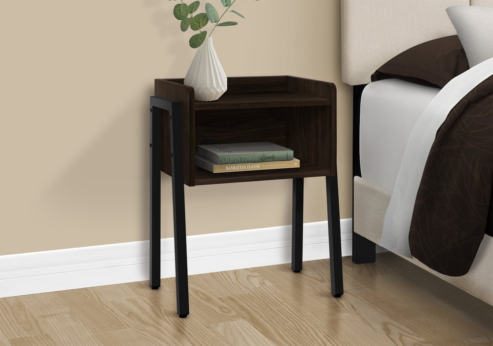 23" Rectangular Espresso Accent Table With Black Metal Legs