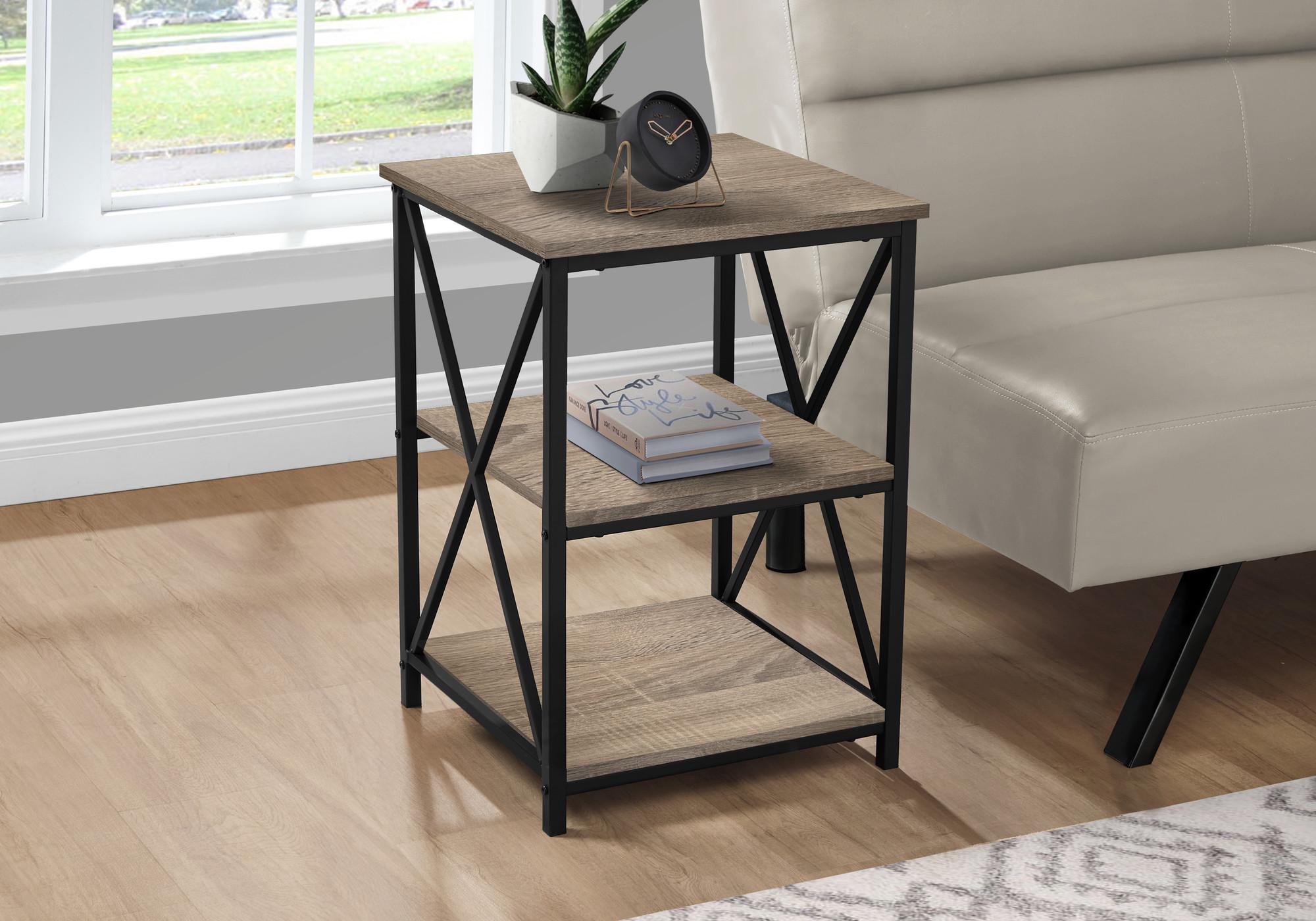 26" Rectangular Dark Taupe Black Metal Accent Table