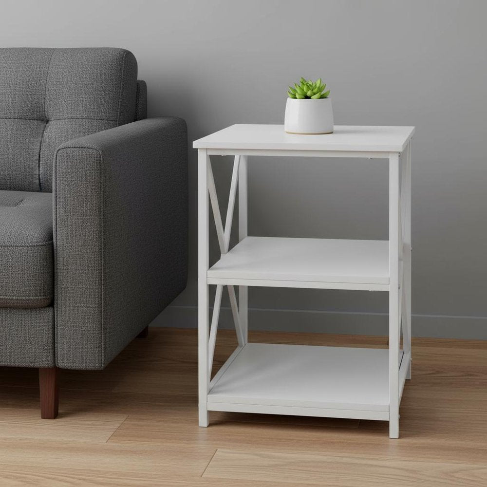 26" Rectangular White White Metal Accent Table