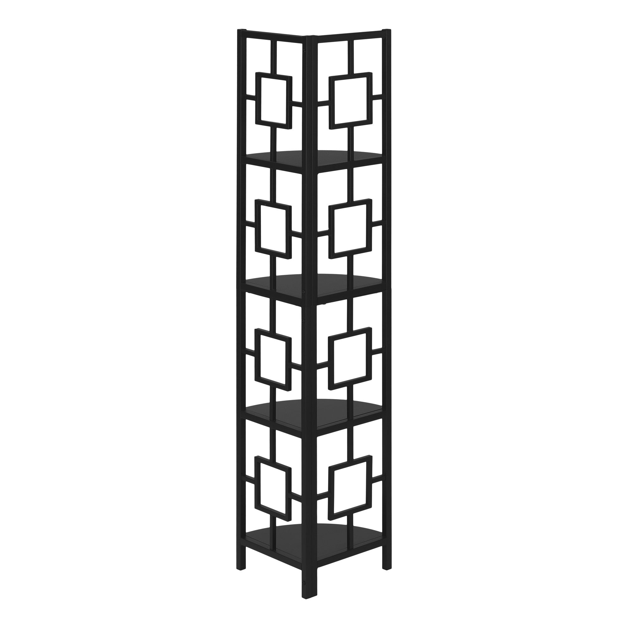 62" Black Metal Corner Bookcase