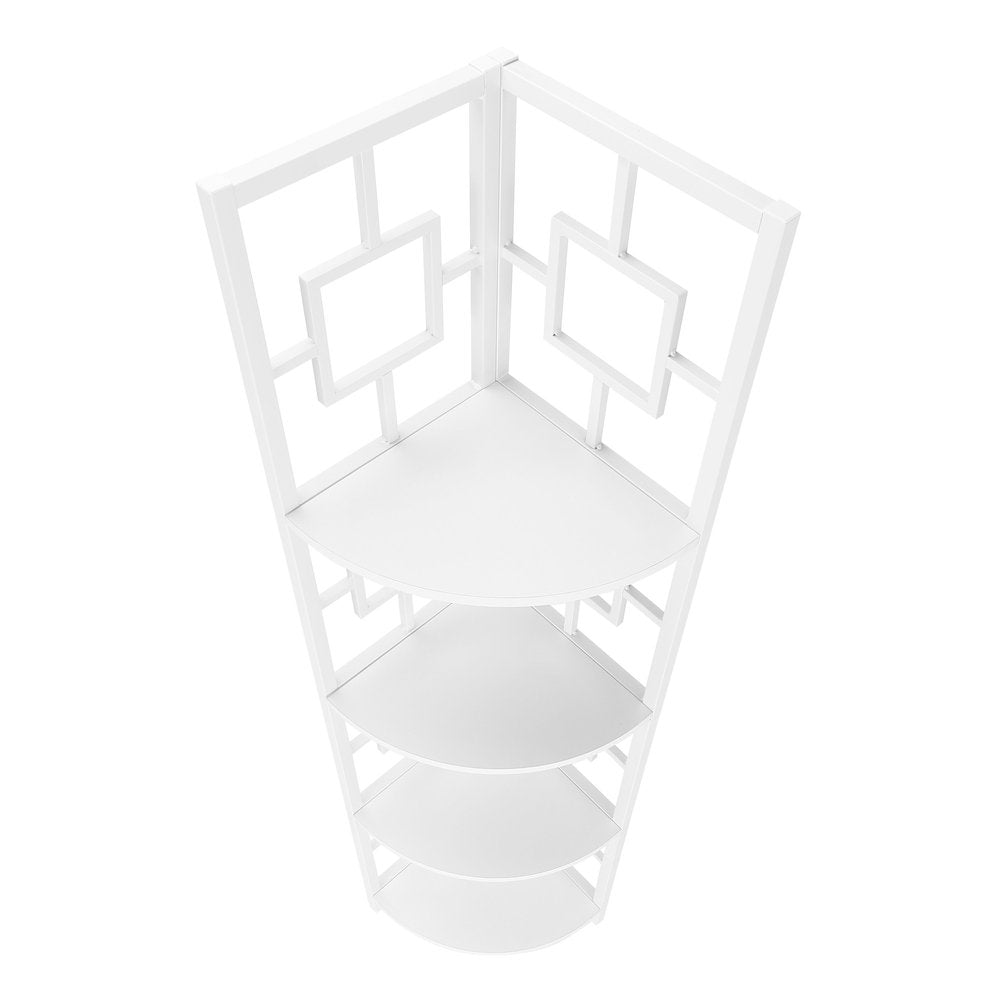 62" White Metal Corner Bookcase