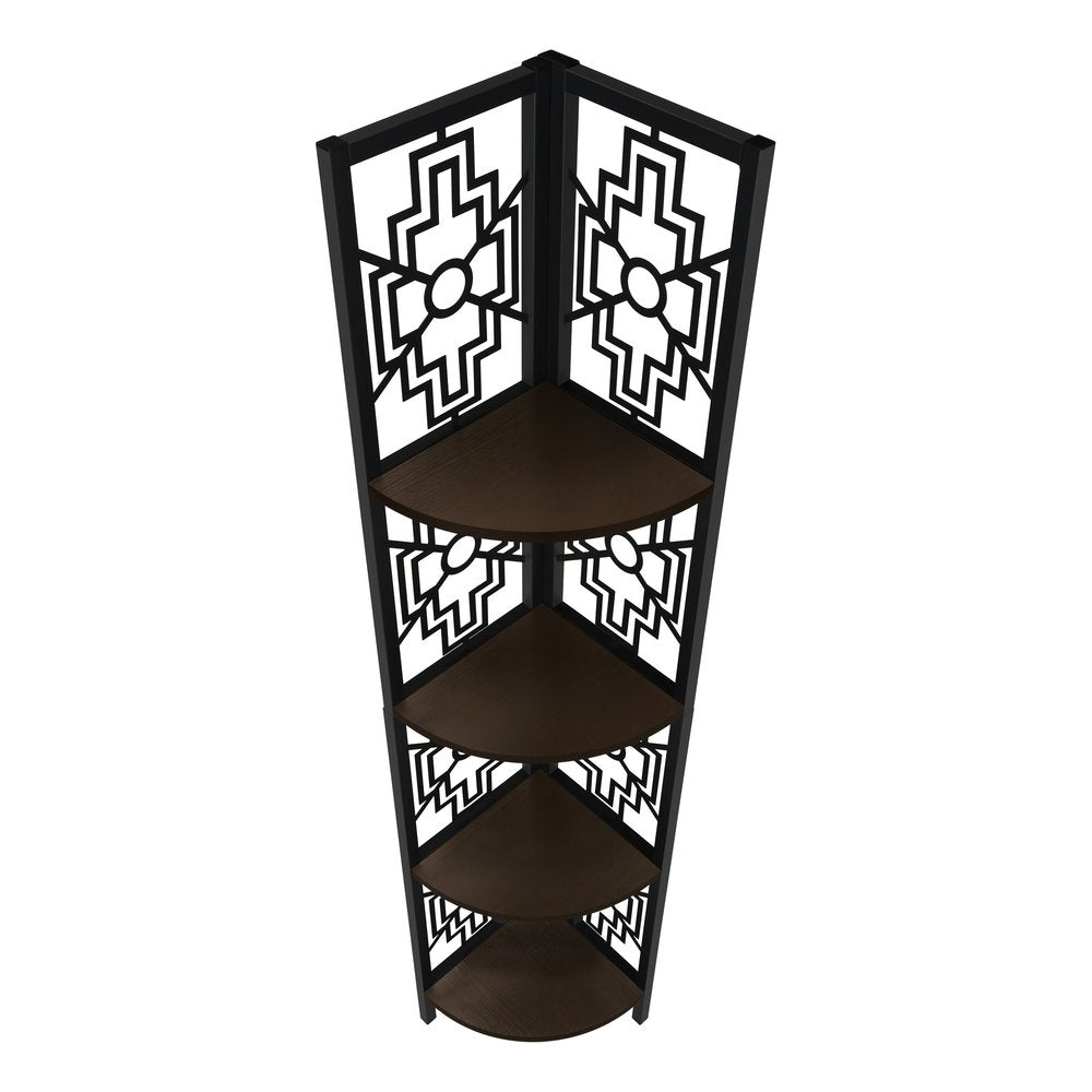 Espresso Metal Four Tier Corner Bookcase