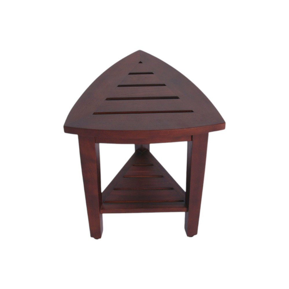 Compact Teak Corner Shower Outdoor Bench With Shelf In Brown Finish