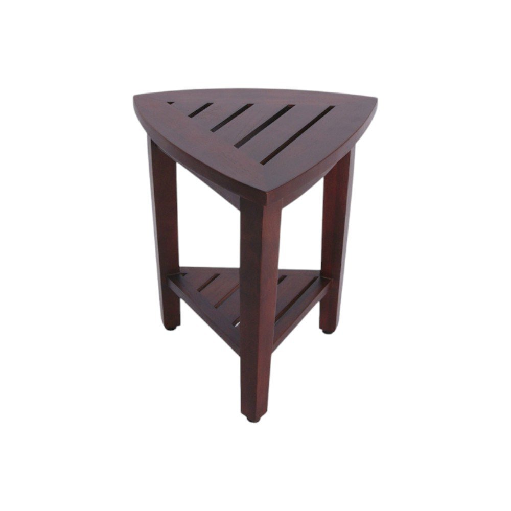 Compact Teak Corner Shower Outdoor Bench With Shelf In Brown Finish