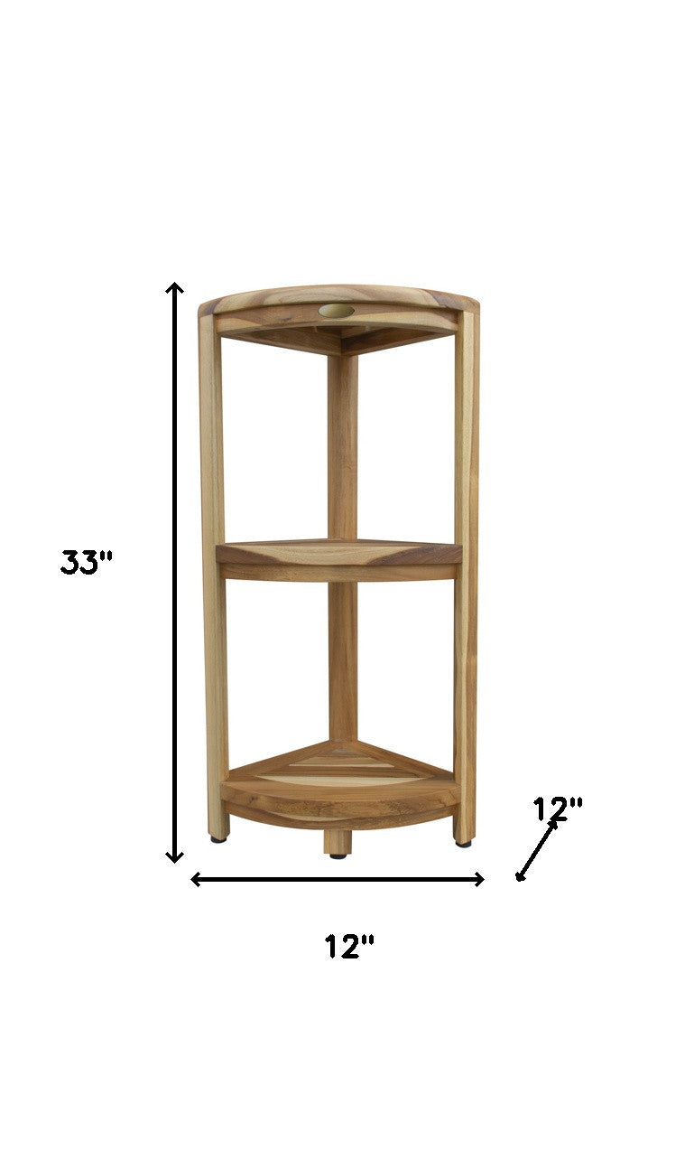 33" Natural Teak Corner Shower Bench With Shelf