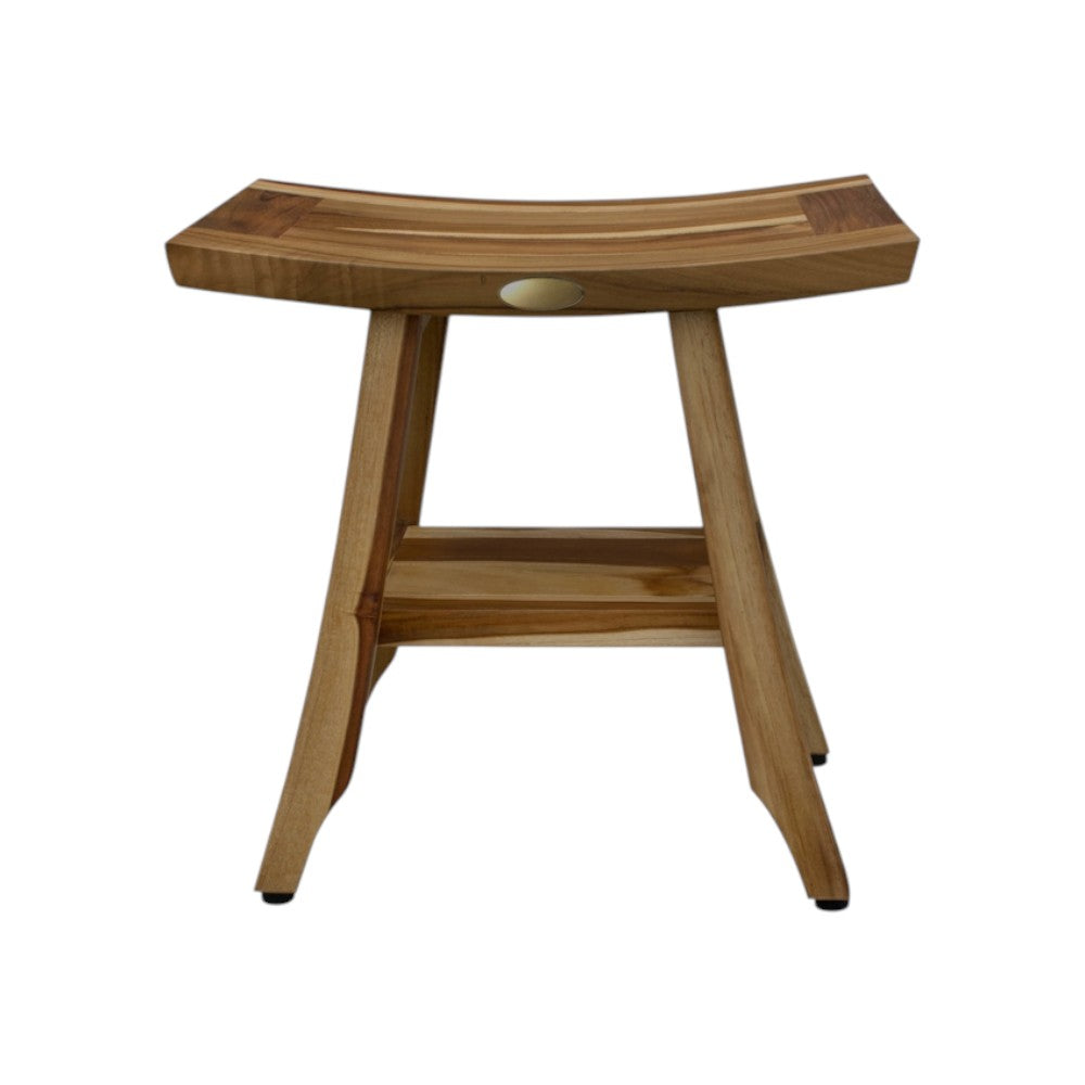 Compact Rectangular Teak Shower Outdoor Bench With Shelf In Natural Finish
