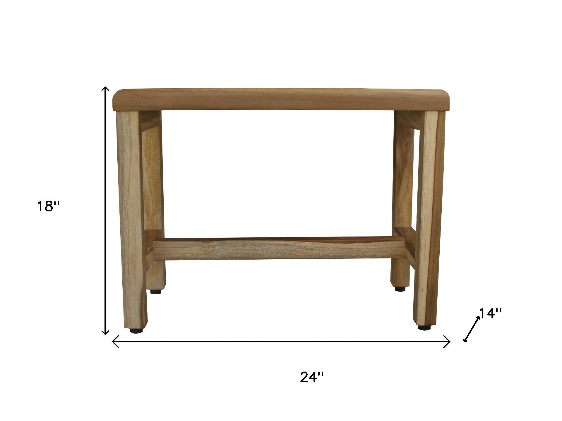 Compact Rectangular Teak Shower Outdoor Bench With Shelf In Natural Finish