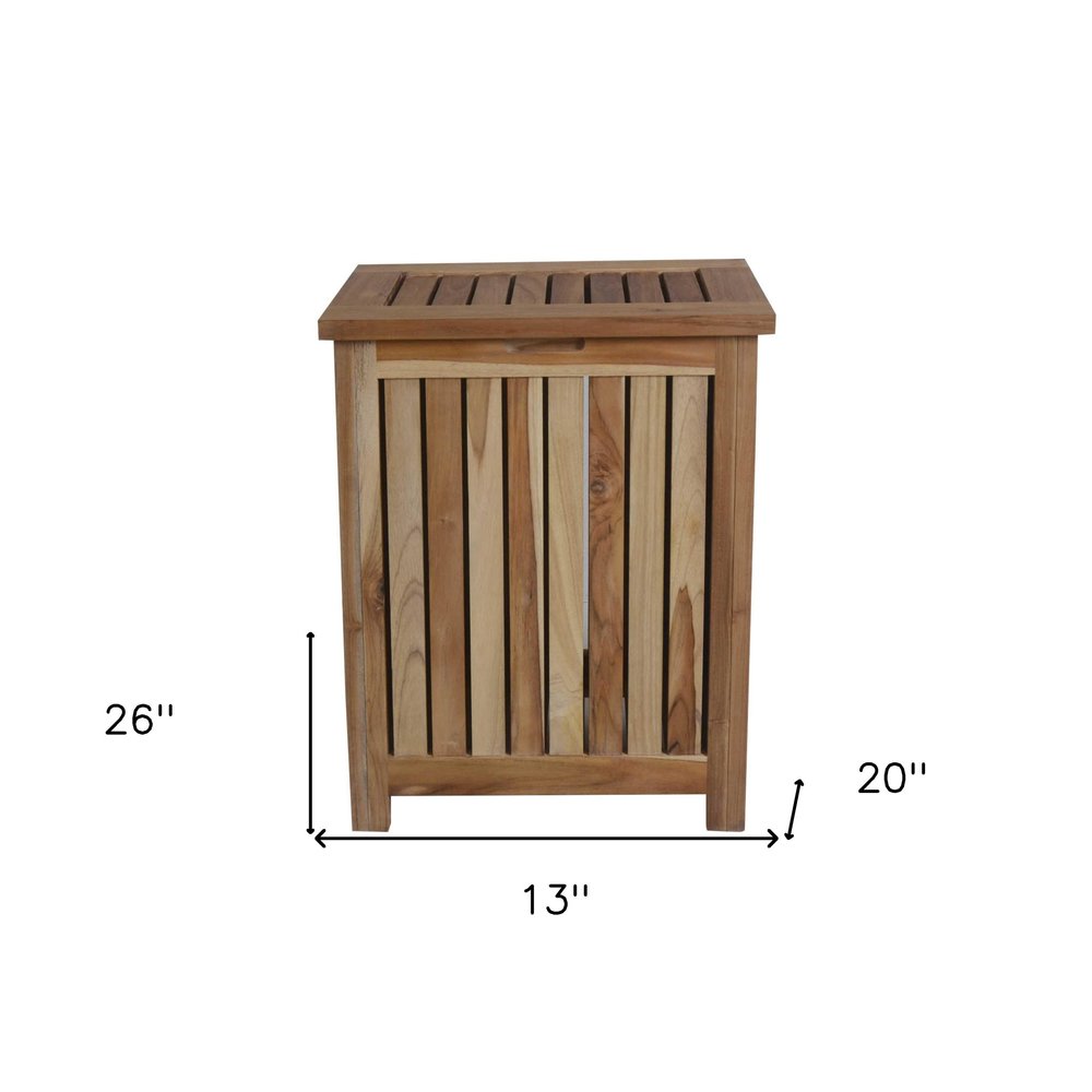Compact Teak Laundy Storage With Removable Bag In Natural Finish