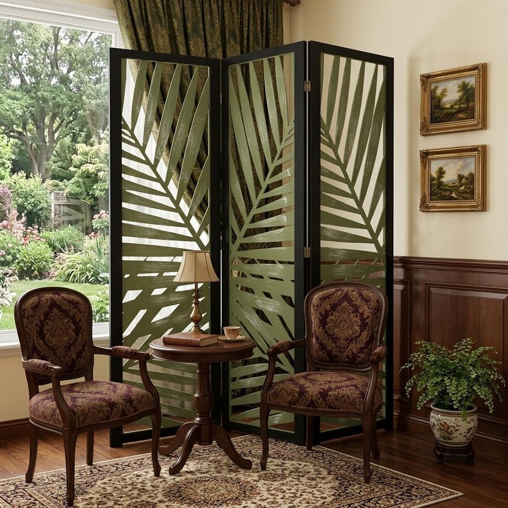 67" Green Solid Wood Panel Screen Room Divider